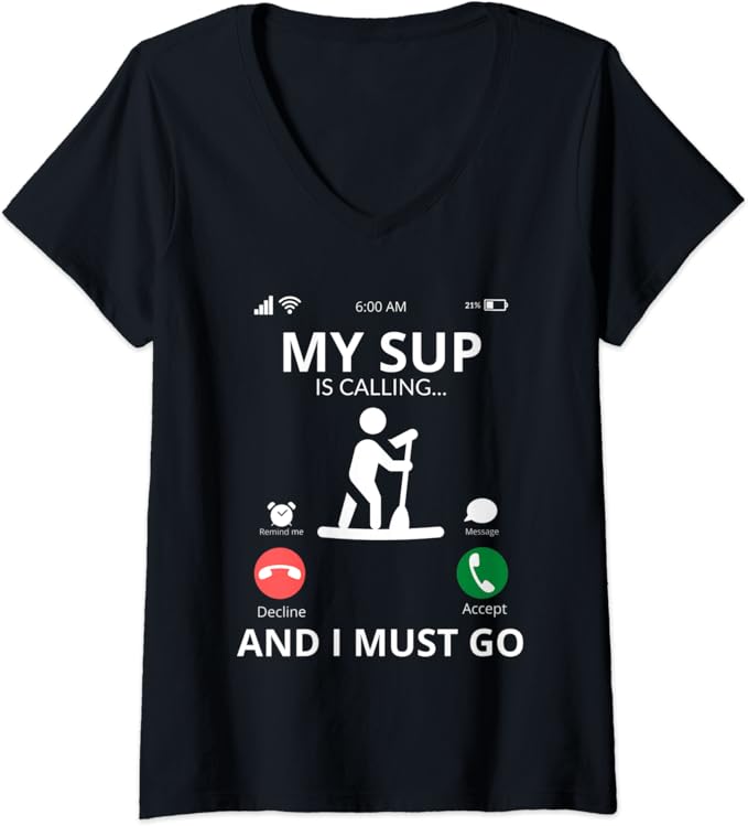 Damen My Sup Is Calling Stand Up Paddle Board Paddle Board TShirt mit VAusschnitt Amazon